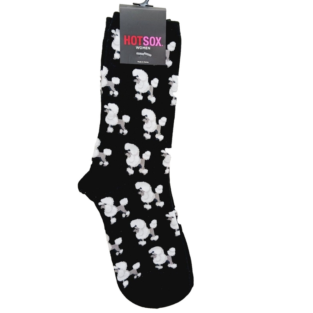 HOT SOX | Poodle Design Black and White Crew Socks Womens Size 9-11